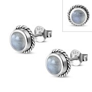 6pairs, Rainbow Moonstone Round Stud Silver Earrings - e369